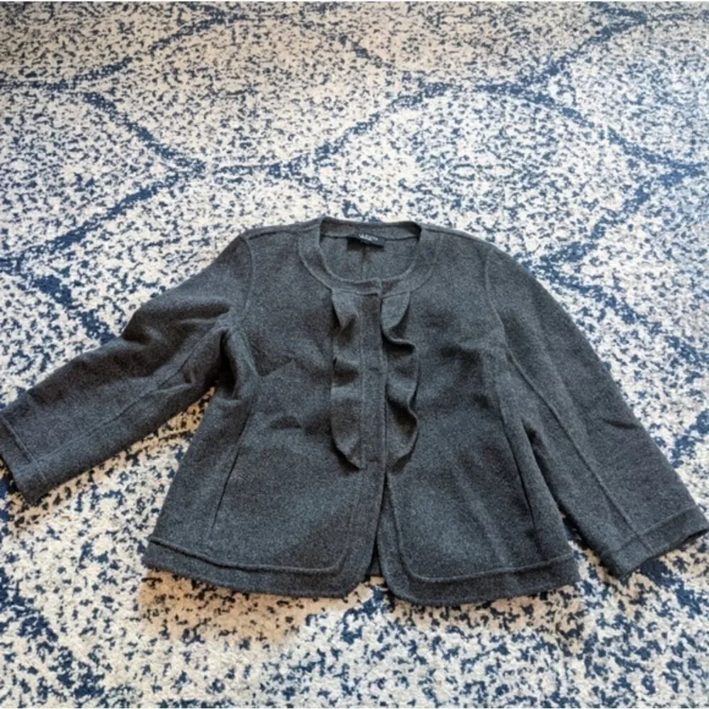 Talbots gray Crop Ruffle Wool Jacket Blazer - Picture 3 of 11